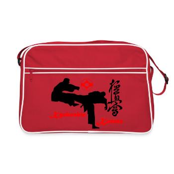 Kyokushin Karate KO Kick mit Kanku Zeichen - Retro Tasche - Rot/Weiß - Vorne
