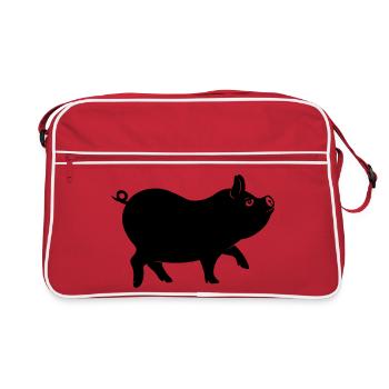 Pig shadow figure with curly tail - Retro Bag - red/white - Front