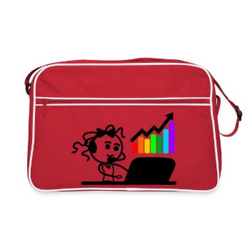 Tableau coloré fille ou femme heureuse sur ordinateur portable - Sac Retro - rouge/blanc - Devant