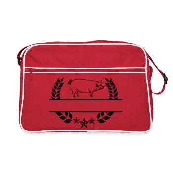 Transparent pig in laurel wreath. - Retro Bag - red/white - Front