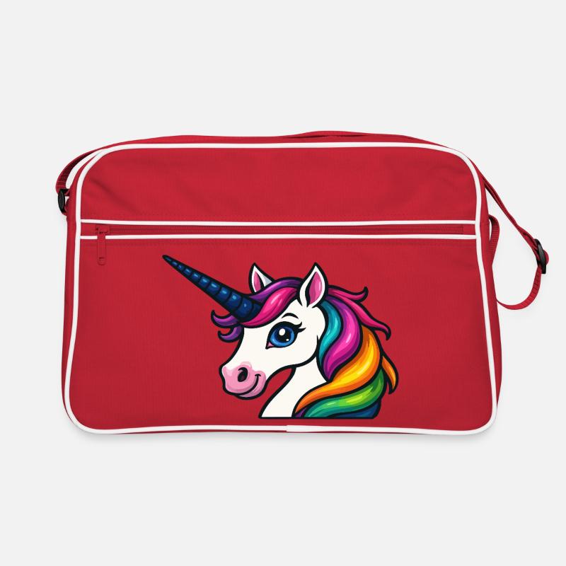 Strahlendes Regenbogen-Einhorn Retro Tasche