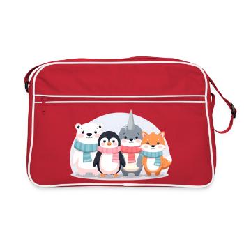 Süße Winter Tiere Shirts Kinder - Retro Tasche - Rot/Weiß - Vorne