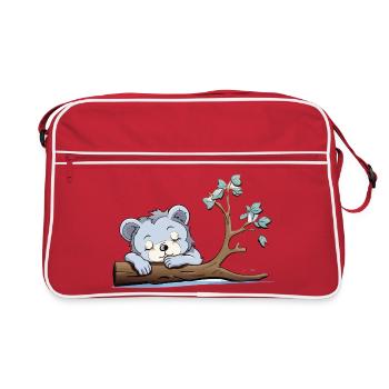 Kuschelbär am Ast - Retro Tasche - Rot/Weiß - Vorne