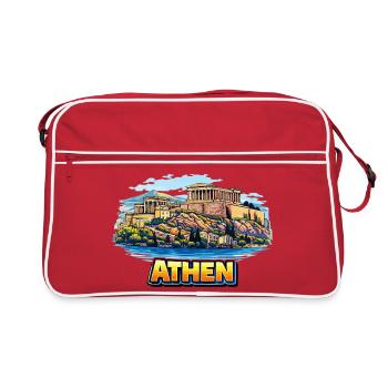 Athen Akropolis Insel Illustration - Retro Tasche - Rot/Weiß - Vorne