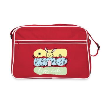Pastellhase im Frühlingsfeld - Retro Tasche - Rot/Weiß - Vorne