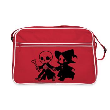 Squelette et sorcière mignons du couple d’Halloween - Sac Retro - rouge/blanc - Devant