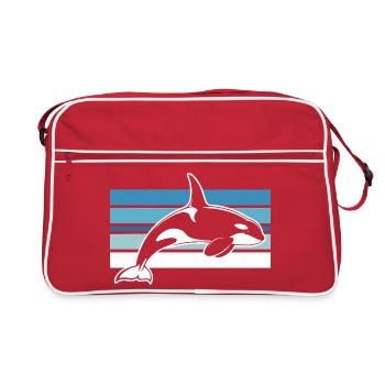 Orca in the ocean strip - Retro Bag - red/white - Front