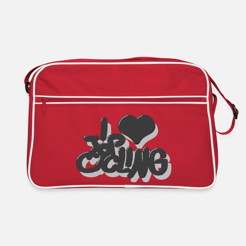 I_love_Cycling_grau - Retro Tasche - Rot/Weiß