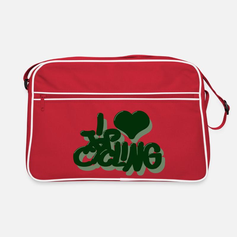 I_love_Cycling_dunkelgrun - Retro Tasche - Rot/Weiß