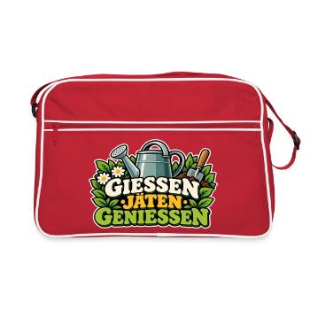 Gießen Jäten Genießen Gartenfreude - Retro Tasche - Rot/Weiß - Vorne
