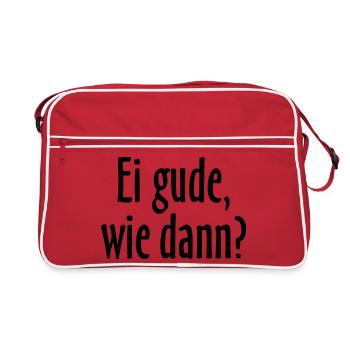 Ei gude, wie dann? Hessischer Spruch - Retro Tasche - Rot/Weiß - Vorne