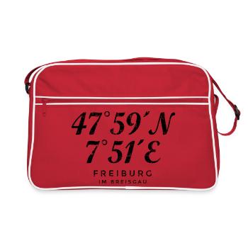 Freiburg im Breisgau Koordinaten (Vintage Schwarz) - Retro Tasche - Rot/Weiß - Vorne