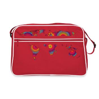 Mandala-Weltkarte bunt - Retro Tasche - Rot/Weiß - Vorne