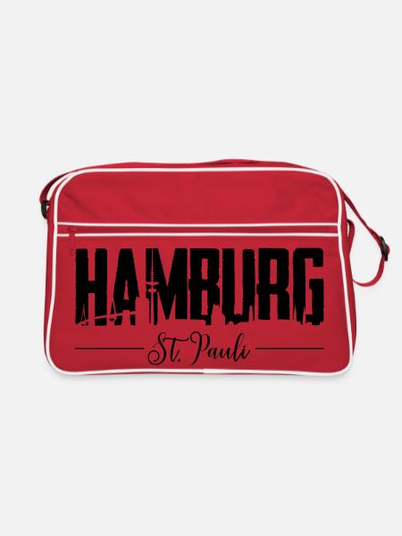 Hamburg St. Pauli, Reeperbahn, Kiez - Retro Tasche - Rot/Weiß - Vorne