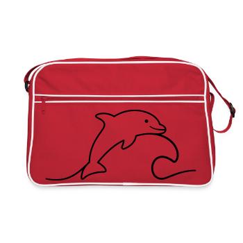 Dauphin sur le contour de l’icône de vague sautant joyeusement - Sac Retro - rouge/blanc - Devant