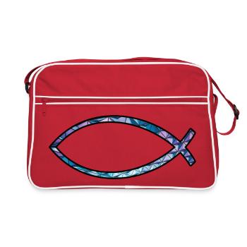 Ichtus fish (diamond, blue) - Retro Bag - red/white - Front