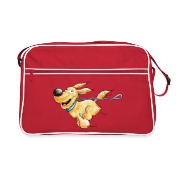 Flotter Hund Mit Hundeleine Geht Gasse - Retro Tasche - Rot/Weiß - Vorne