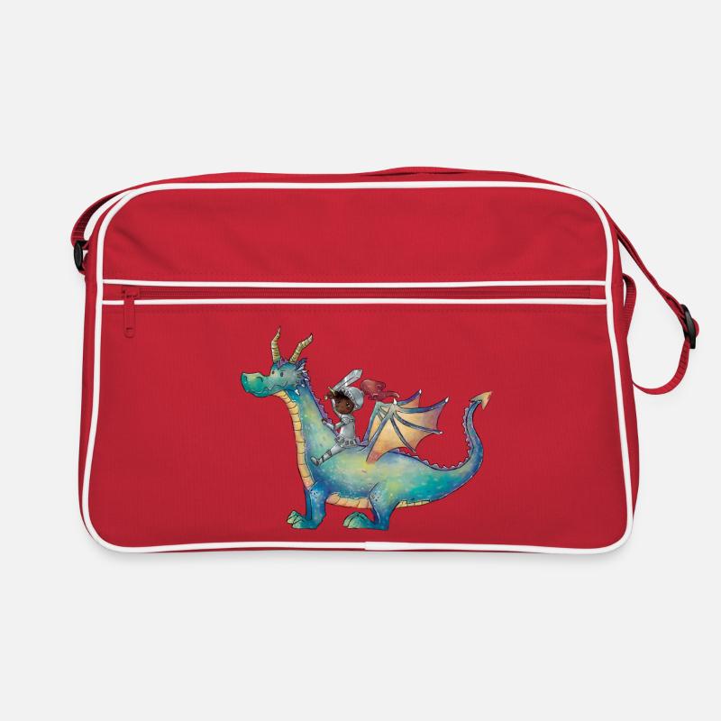 Mädchen mit Drachen auf magischem Abenteuer - Retro Tasche - Rot/Weiß