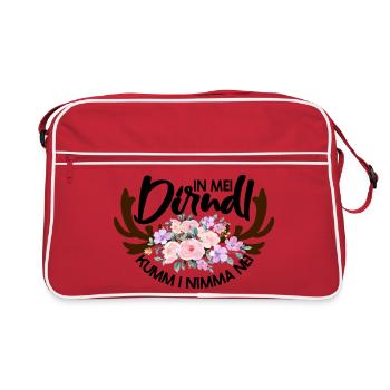 Blumenmuster mit Hirschgeweih - Retro Tasche - Rot/Weiß - Vorne