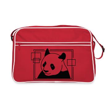 Panda in Geometric Shape - Line Art Design - Retro Bag - red/white - Front