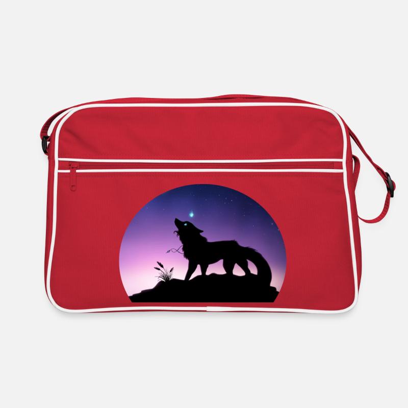 Voyage d'un Loup Stellaire - Silouhette Nocturne - Sac Retro - rouge/blanc