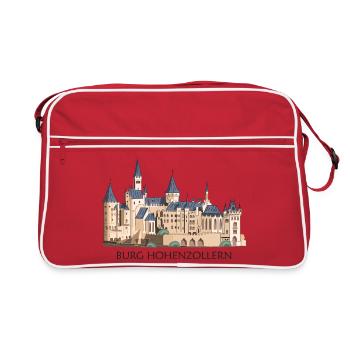 Burg Hohenzollern Illustration Handzeichnung - Retro Tasche - Rot/Weiß - Vorne