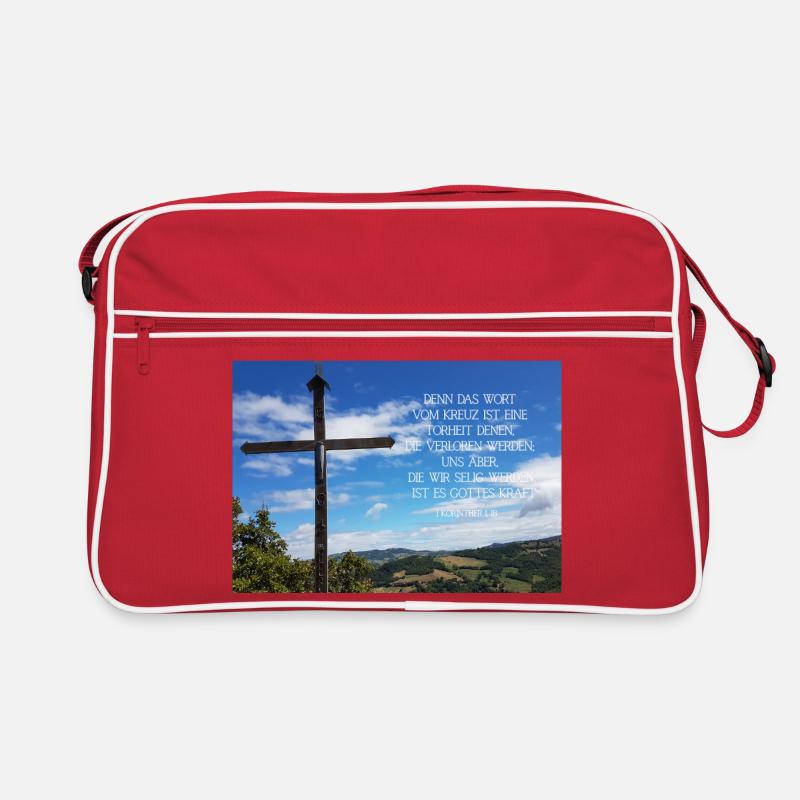 Kreuzweg über Berglandschaft - Retro Tasche - Rot/Weiß