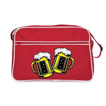 Bierglas Bier Anstossen - Retro Tasche - Rot/Weiß - Vorne
