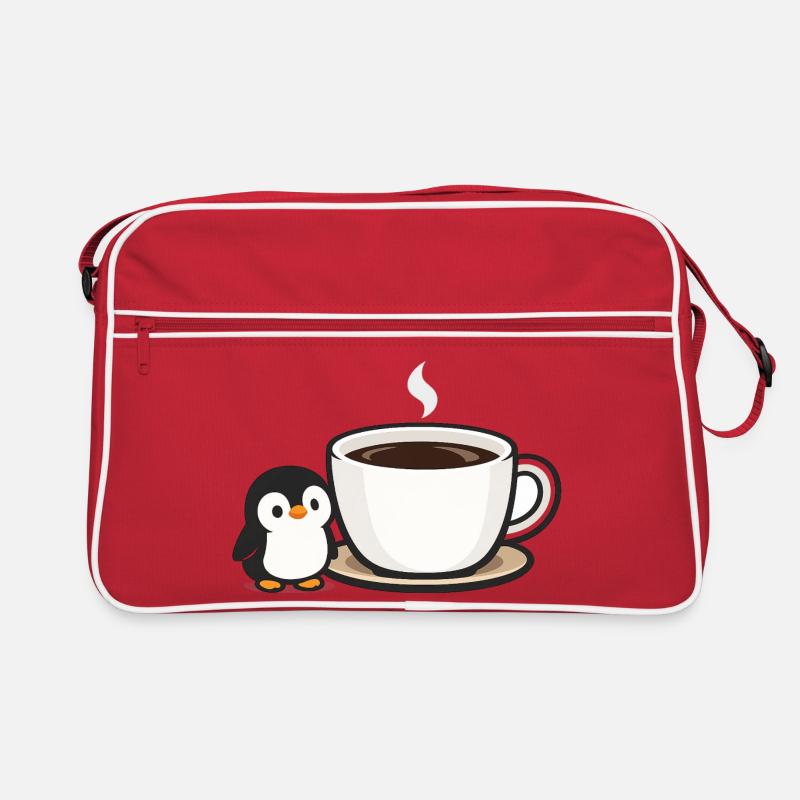 Kaffeepinguin mit Tasse Design Retro Tasche