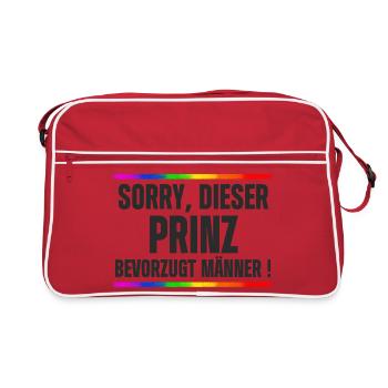 Prinz liebt Männer – Gay Pride, CSD Design Spruch - Retro Tasche - Rot/Weiß - Vorne