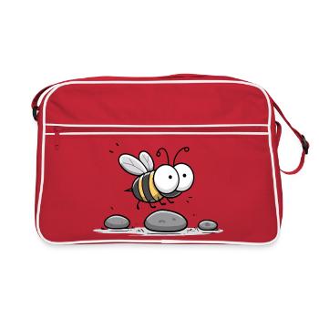 Kleine Biene über Steinen - Retro Tasche - Rot/Weiß - Vorne