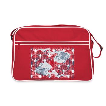 Koi fish in blue wave pattern japan koi - Retro Bag - red/white - Front