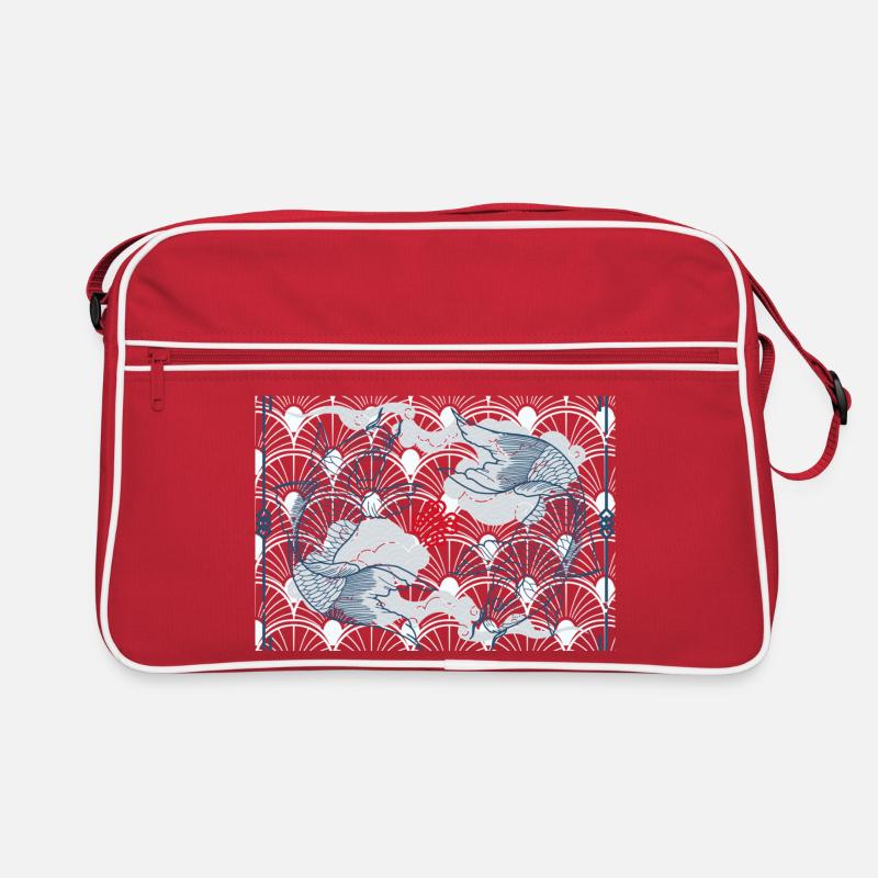Koi fish in blue wave pattern japan koi Retro Bag
