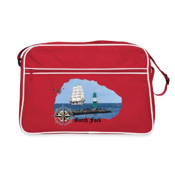 Segler & Leuchtturm an der Nordsee - Retro Tasche - Rot/Weiß - Vorne