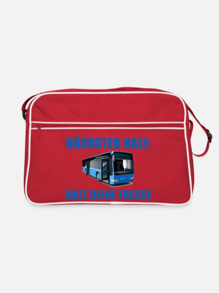 Nächster Halt Bus Halt die Fresse Urlaub Lustig - Retro Tasche - Rot/Weiß