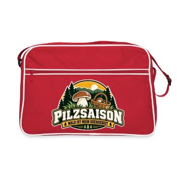 Pilzsaison Waldforaging Logo - Retro Tasche - Rot/Weiß - Vorne