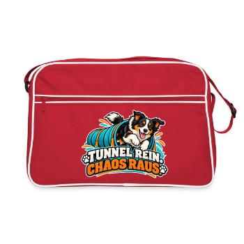 Tunnel Rein Chaos Raus – Hundedesign - Retro Tasche - Rot/Weiß - Vorne