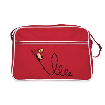 Giraffe fährt Achterbahn - Retro Tasche - Rot/Weiß - Vorne