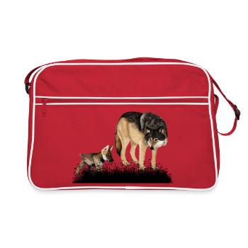 Loup renversant avec l’ourson dans les bois - Sac Retro - rouge/blanc - Devant