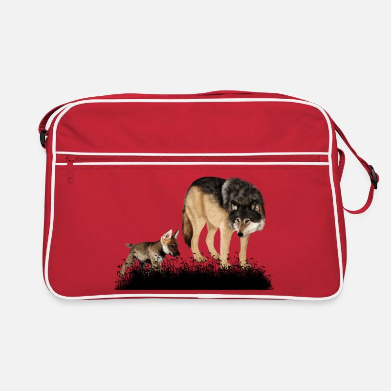 Mit dem Bär im Wald umwerfender Wolf Retro Tasche