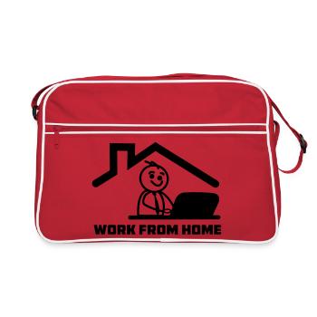 Travailler à domicile avec une figure de bâton derrière un ordinateur portable - Sac Retro - rouge/blanc - Devant
