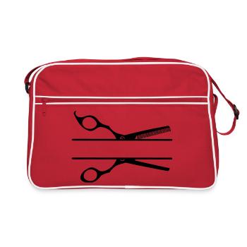 Bannière texte logo coiffeur peigne ciseaux - Sac Retro - rouge/blanc - Devant