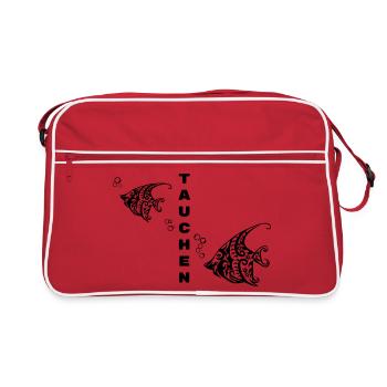 Tauchen – Tribal Fisch Design - Retro Tasche - Rot/Weiß - Vorne