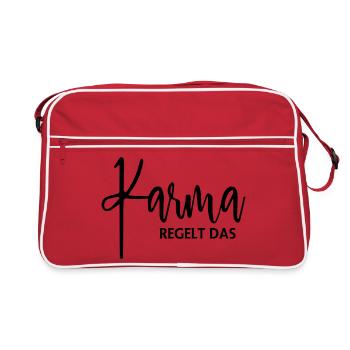 Karma Regelt das Yoga - Retro Tasche - Rot/Weiß - Vorne