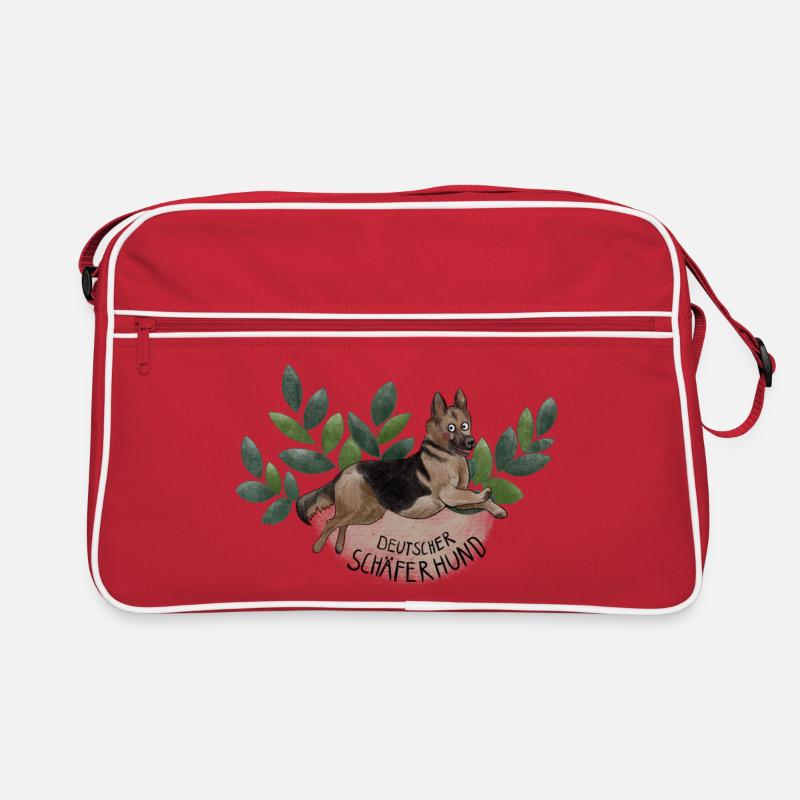 Deutscher Schäferhund Botanika - Retro Tasche - Rot/Weiß