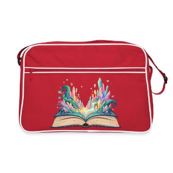 Fantasy Buch erwacht zum Leben Fantasie Buchwelt - Retro Tasche - Rot/Weiß - Vorne