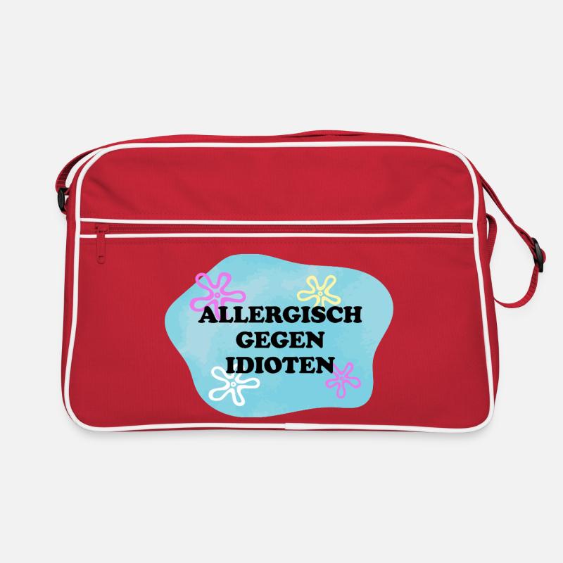 Allergisch gegen Idioten | Sarkasmus Retro Meme - Retro Tasche - Rot/Weiß