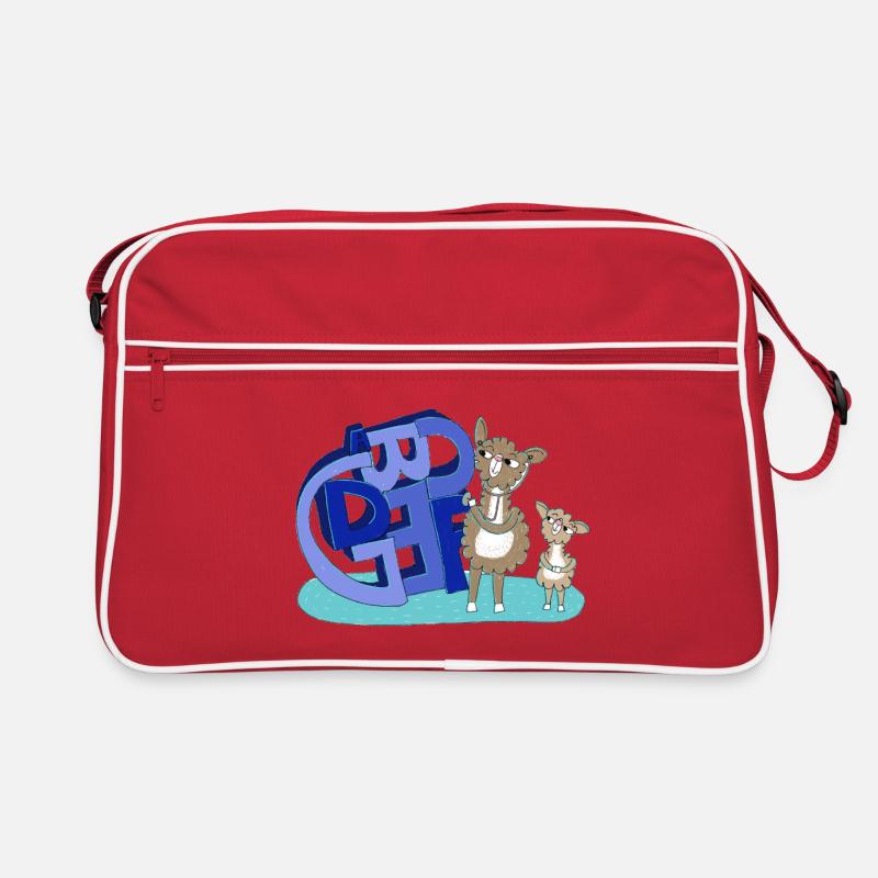 Doktor Lama mit blauen Buchstaben - Retro Tasche - Rot/Weiß