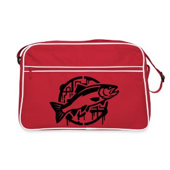Pêche à la truite, saumon, pêche, art de rue - Sac Retro - rouge/blanc - Devant