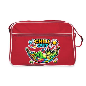 Chillout frog in hammock - Retro Bag - red/white - Front